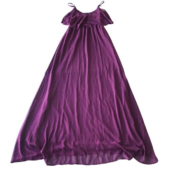 SHOW ME YOUR MUMU Caitlin Ruffle Maxi Bridesmaid Dress Burgundy Womens X-Small - Picture 3 of 8